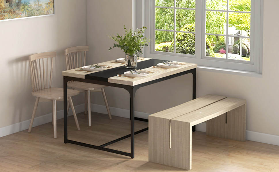 Стіл обідній HOMCOM для 6 осіб, кухонний стіл, індустріальний стиль, чорний метал та дерево, 120 x 89 x 75,5 см