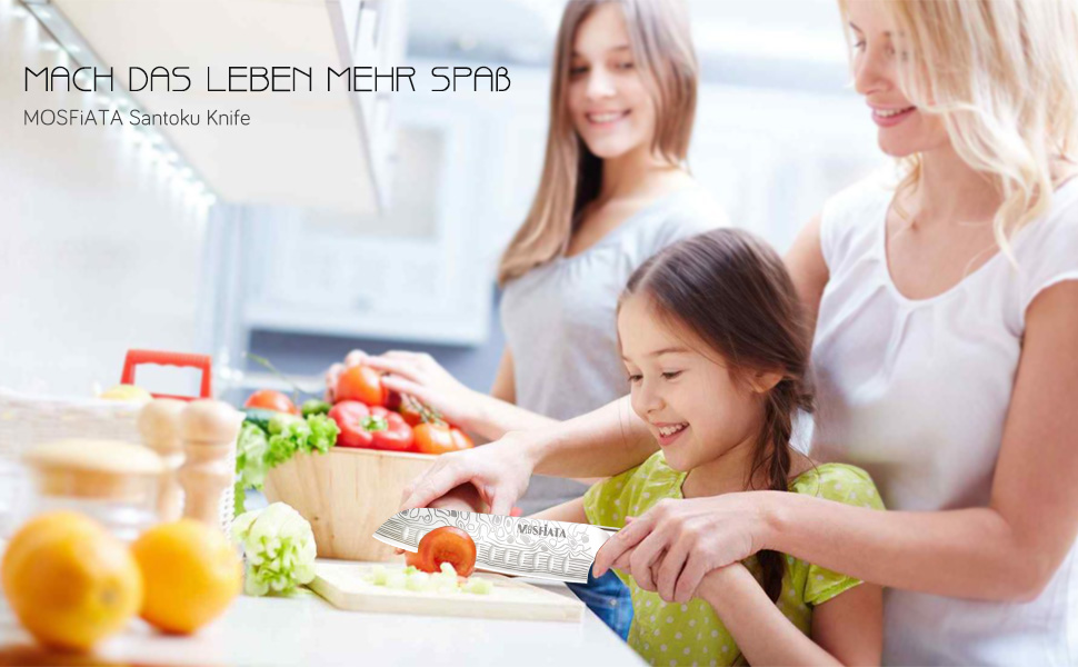 Ніж кухарський MOSFiATA Santoku, професійний ніж для кухні, універсальний ніж з нержавіючої сталі, дуже гостре лезо, з подарунковою коробкою 7