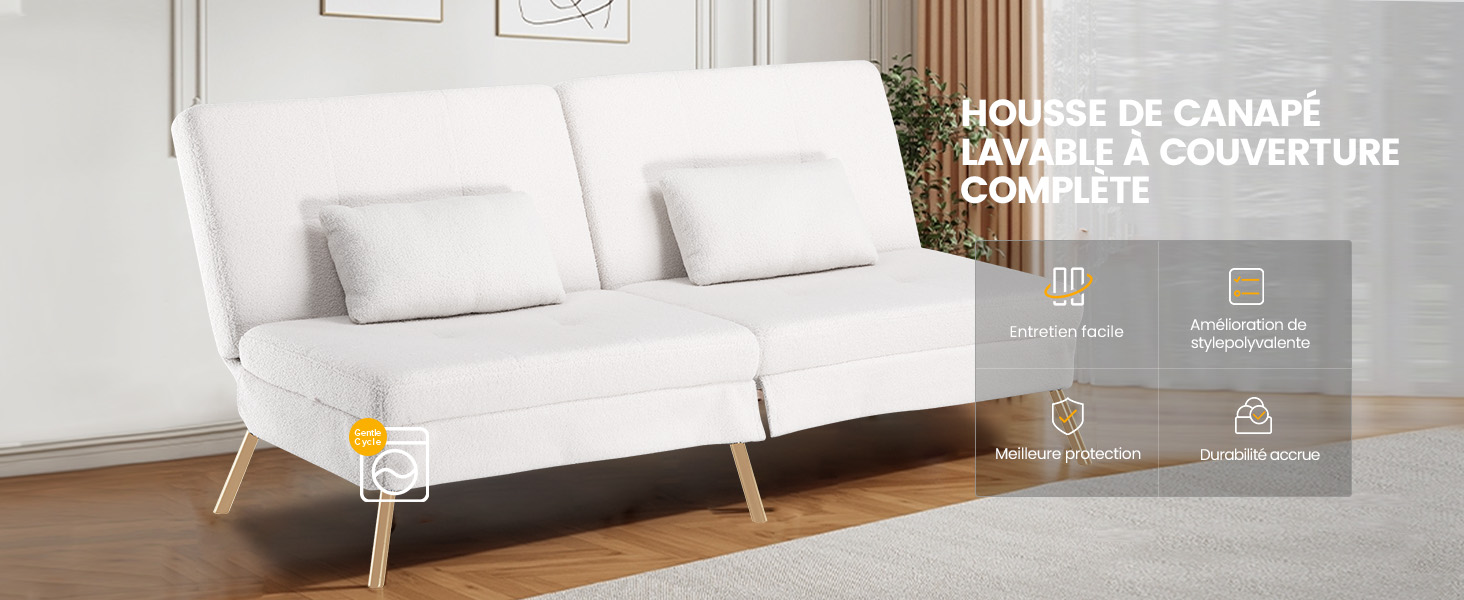 Диван-ліжко LUCKRACER 3-місний з функцією сну, обтягнутий штучним оксамитом (Teddy Velvet), білий. Ідеальний для вітальні та квартири.