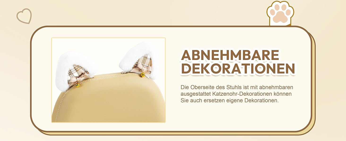 Ігровий крісло Dowinx з вушками для дівчаток, ергономічне, з масажем, підтримкою попереку, регульованою підніжкою та підголівником, 135 кг, коричневий