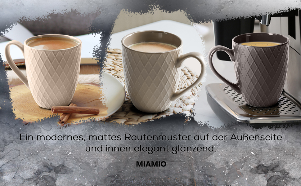 Набір кавових чашок Miamio Palmanova (бежевий) – 6 шт, 400 мл – сучасна кераміка, матова поверхня
