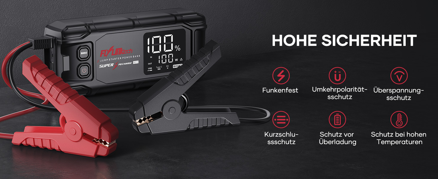 Powerbank Flylinktech 8000A для авто: стрибок старту, 26800mAh, PD65W, 8000A, для бензинових та дизельних двигунів (до 12.0L)