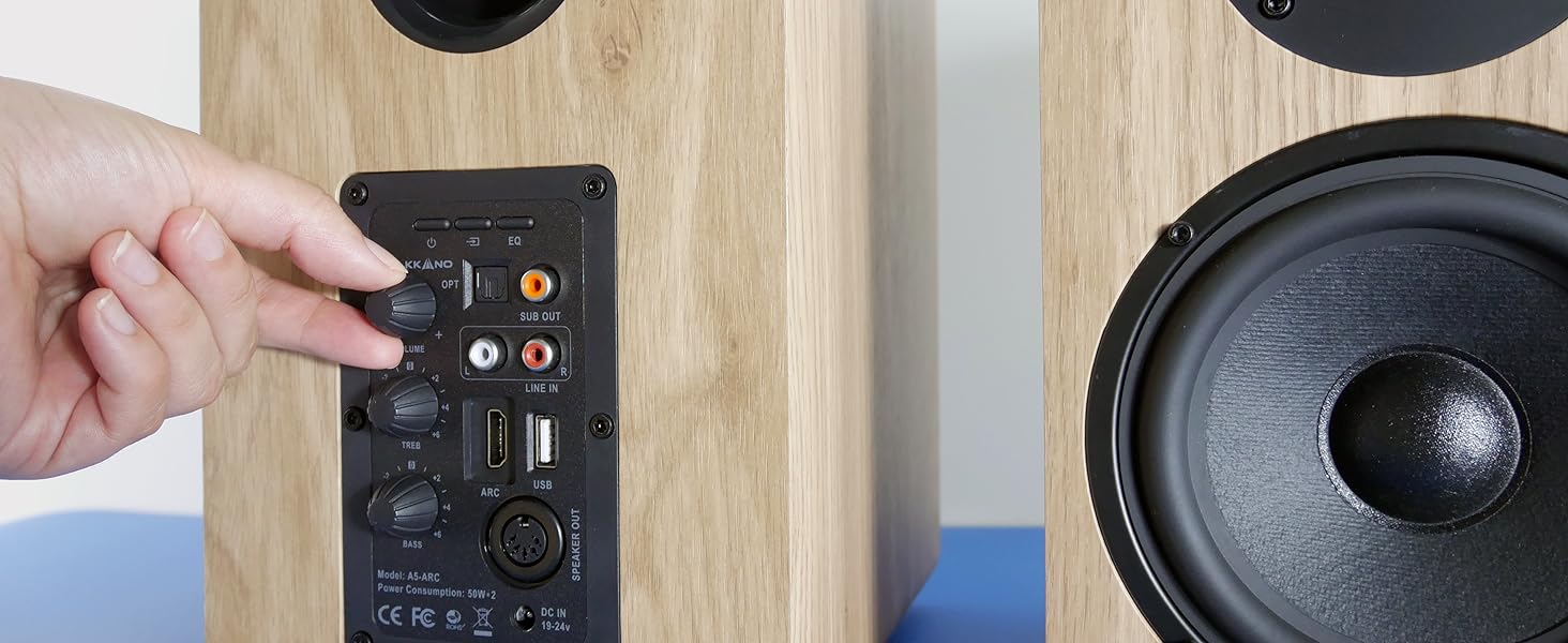 VULKKANO A5 ARC Поличкові колонки Bluetooth 5.0 з HDMI ARC, оптичним входом, RCA, USB, вихід для сабвуфера, коричневі