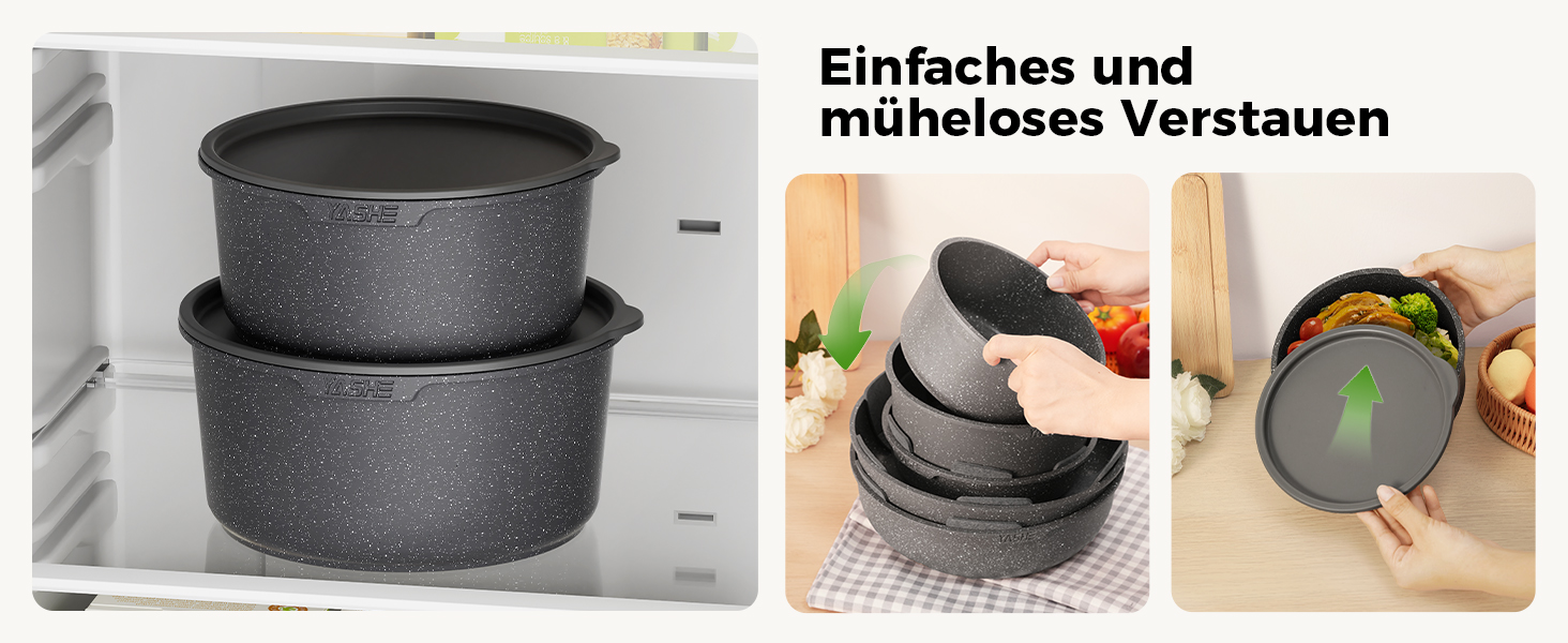 Набір каструль та сковорідок YASHE 20 предметів з знімними ручками, антипригарне покриття, для індукційних плит, термостійкий до 230°C, можна мити в посудомийній машині, складається, сірий та білий (сірий)