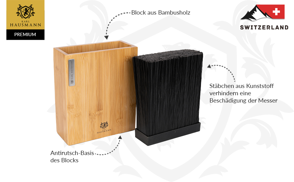 Підставка для ножів Karl Hausmann з бамбука без ножів з вставкою з щетиною - 23 x 20 x 9 см - універсальна дерев'яна підставка для ножів