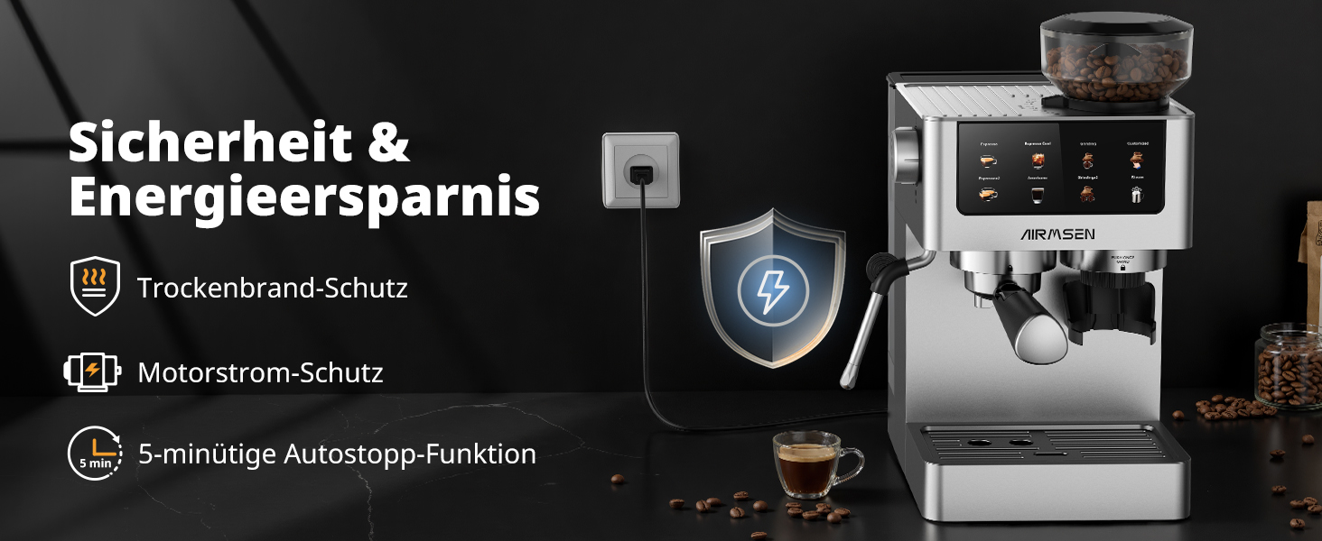 Еспресо-машина Siebträger з прозорою колбою, 20 Bar, автоматичний спінювач молока, для капучино та лате, Dual Boiler (1350W & 1000W), 15s екстракція, нержавіюча сталь, бак 1.8L, сенсорний дисплей, автоматичний спінювач молока (з млинком)