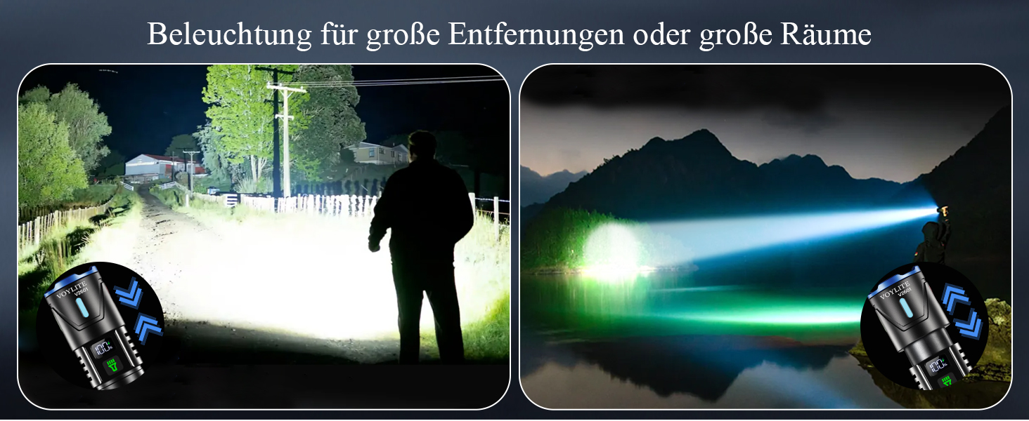 Набір тактичних LED ліхтарів (2 шт.) 1 000 000 Люмен, потужний зарядний ліхтар з зумом, 3 режими освітлення, водонепроникний IPX7 для кемпінгу та туризму, чорний з кольоровими акцентами