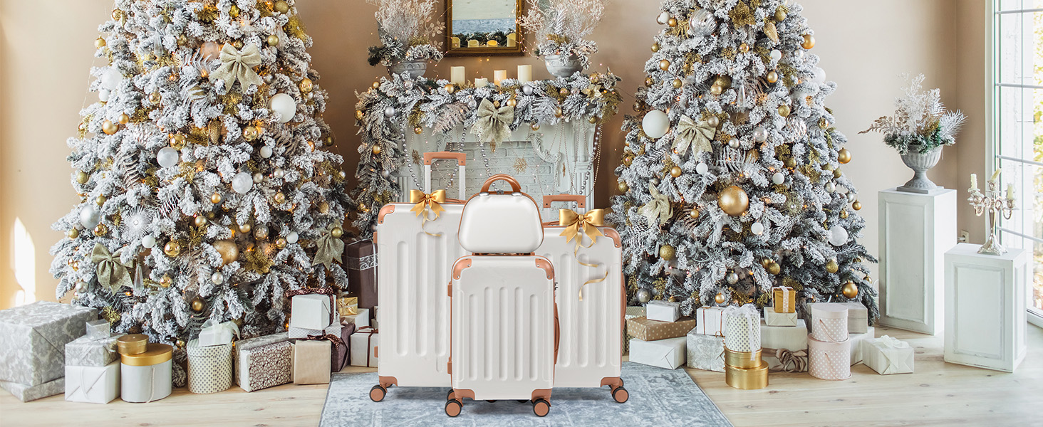 Набір валіз LEADZM 4 шт. з твердим корпусом (ABS), з колесами, для подорожей (бежево-коричневий, смугастий)