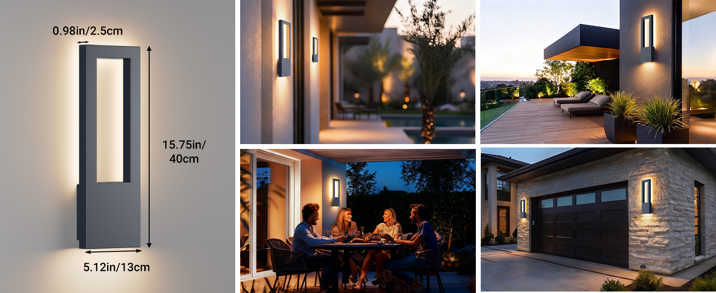 Стіна LED-світильник Aipsun 30W зовнішній, тепле біле світло 3000K, водонепроникний IP65, прямокутний настінний світильник з алюмінію для гаража та коридору, антрацит