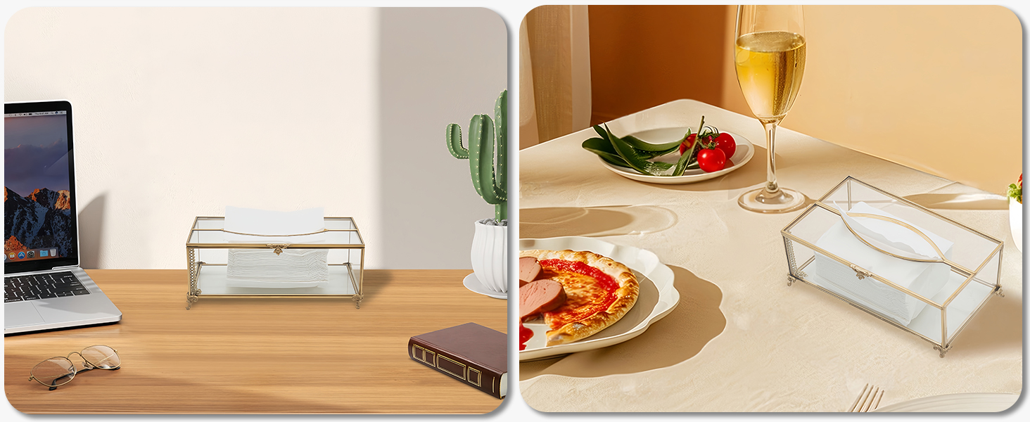 Скляна коробочка для серветок SLHEQING Gold - прямокутна, для ванної, вітальні, спальні, офісу (прозора)