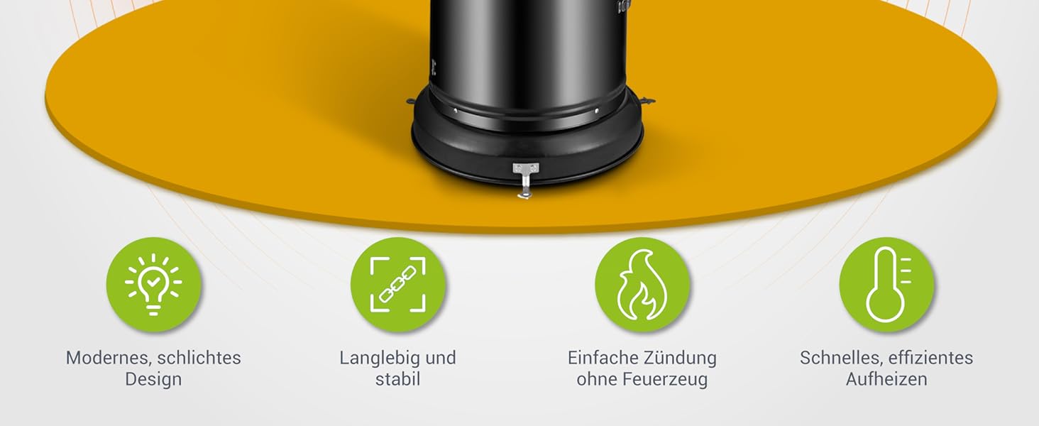 Газовий обігрівач для тераси Juskys® Cuna 11 кВт - обігрівач для тераси, балкону та саду - сумісний з 5 та 11 кг газовими балонами (Газовий балон не входить у комплект)