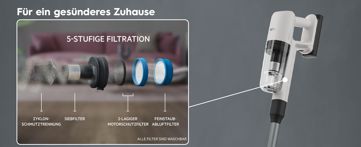 Акумуляторний пилосос AEG ÖKO AP71UB14AM: потужний, легкий (2.2 кг), ергономічний, з перероблених матеріалів, до 50 хв роботи, 120 м², 2-в-1, 5-рівнева фільтрація, для всіх поверхонь, автоматичний, сірий