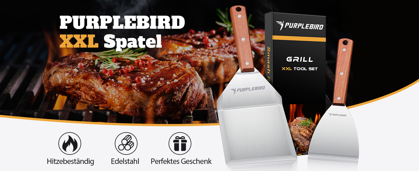 Набір гриль-посуду PURPLEBIRD 5 предметів: професійний інструмент з нержавіючої сталі, сумка-фартух, дерев'яні ручки, ідеальний для BBQ та тепаньякі, подарунок для чоловіків