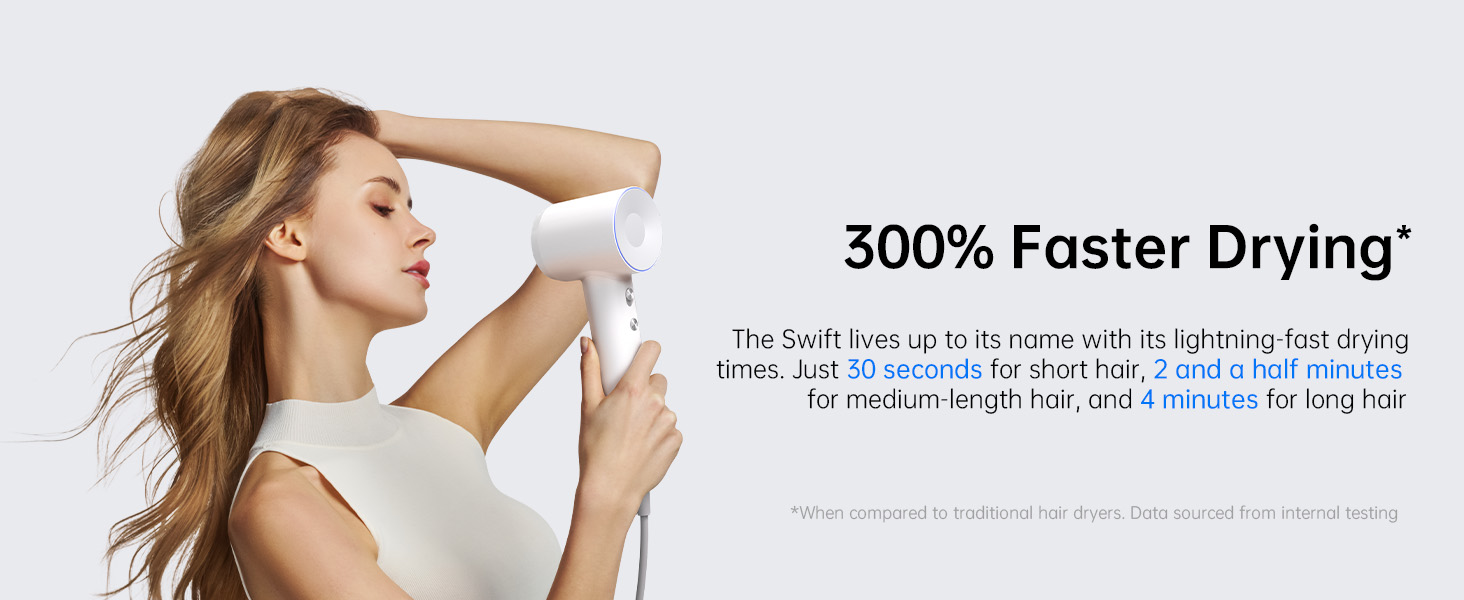 Фен Laifen з 200 мільйонів негативних іонів, Swift Special для подорожей, 110 000 об/хв, безщітковий мотор, швидке сушіння, тихий, з насадкою-дифузором (білий)