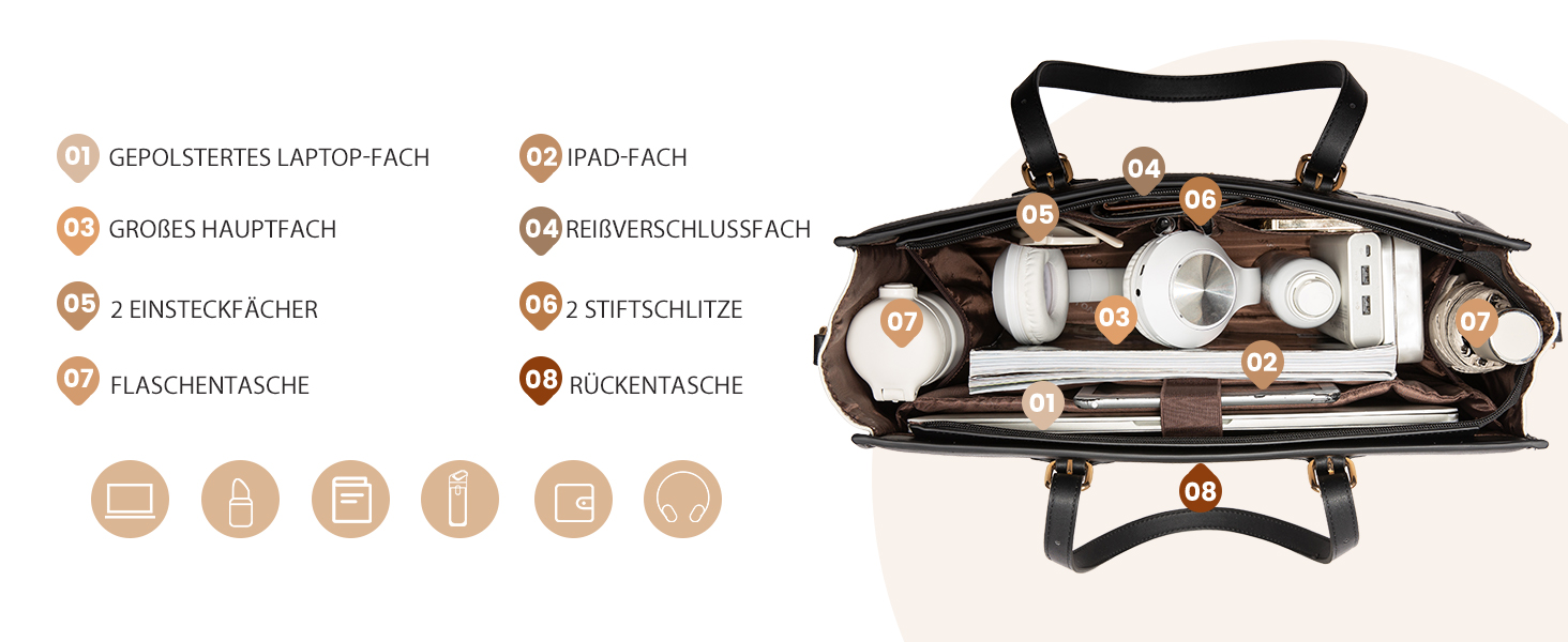 Сумка для ноутбука LOVEVOOK 15.6 дюймів, жіноча, для роботи, навчання, офісу, університету, чорна