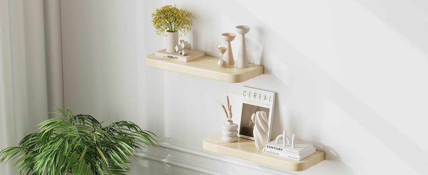 Плаваючі полиці Wandregal з дерева, набір 2 шт., коричневі - настінні полиці без кріплень для вітальні, спальні, кухні, для книг та декору