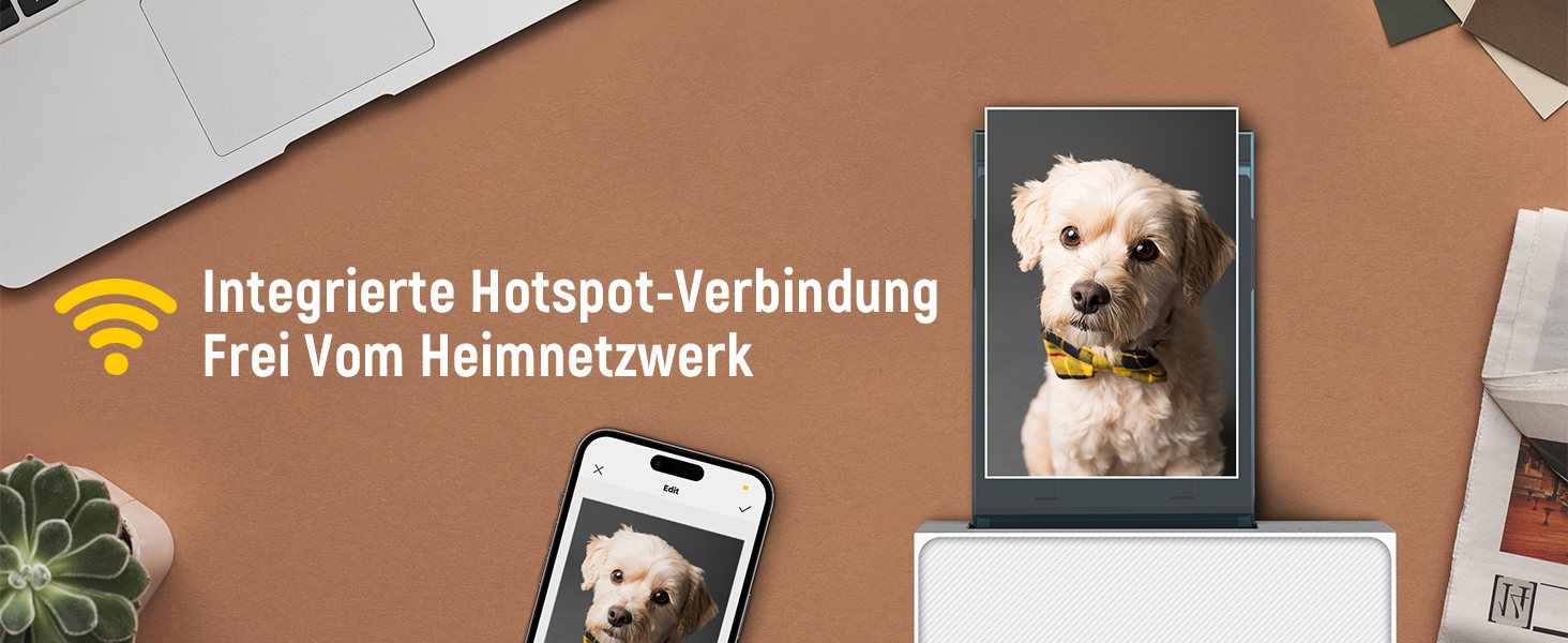 Портативний фотодрук для смартфонів Liene (10x15 см) + 2 пачки фотопаперу (20+80 листів), WiFi, сумісний з iPhone/Android/PC, 300 DPI, кольорова сублімація, білий