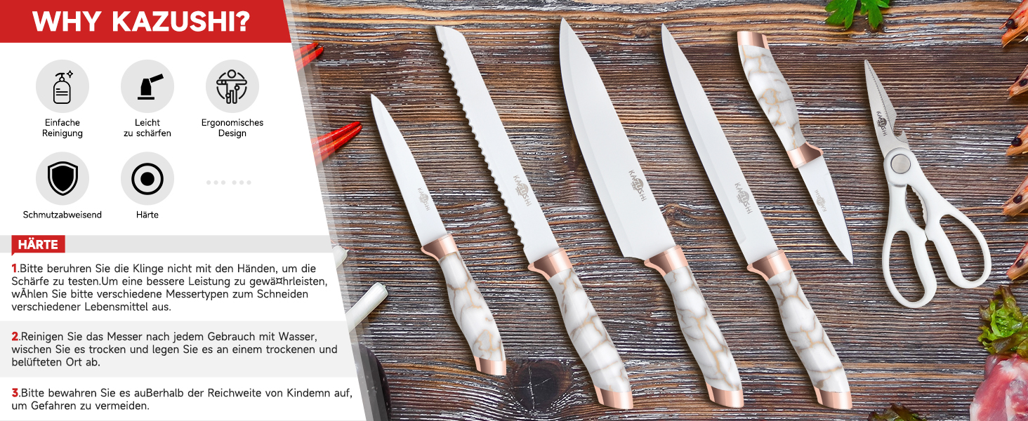 Набір кухонних ножів Messerblock Set: 7 предметів з нержавіючої сталі з дерев'яним блоком та точильним каменем. Професійний кухонний набір, подарунок.