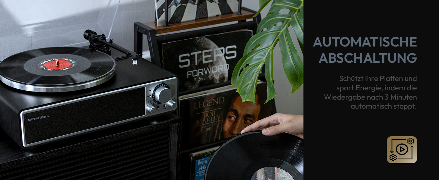ONE-Q HiFi-програвач вінілу з Bluetooth, вбудованими динаміками, фонокоректором, магнітною голкою AT-3600L, 33/45 об/хв, чорний