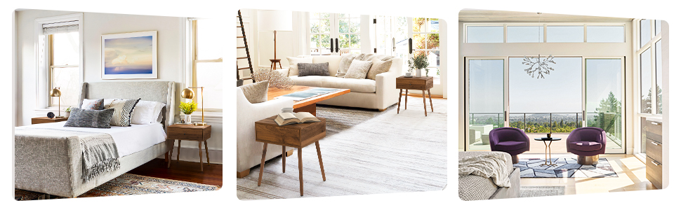 Набір з 2 тумбочок LUE BONA: сучасні приліжкові столики з прихованими ящиками та ніжками з дерева, горіх, для спальні та вітальні