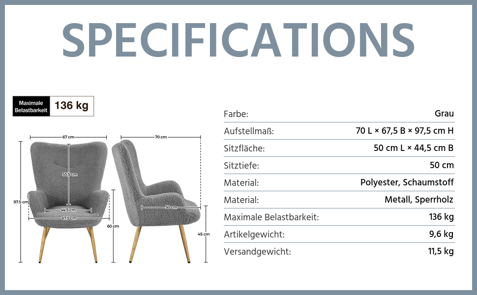 Крісло-мішок Yaheetech з поліестерним покриттям, крісло для телевізора, крісло з підлокітниками, м'яке крісло, крісло-релакс, крісло для відпочинку, біле (сіре, без пуфа)