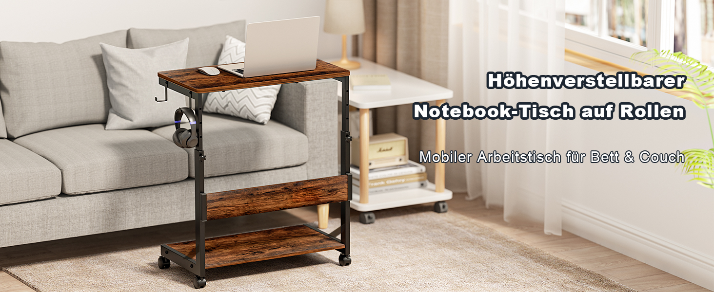 Регульована підставка для комп'ютерного блоку з 2 полицями та місцем для зберігання – для корпусів ATX, принтерів, з фіксуючими роликами (Темно-коричневий, B64 x T34 x H59-84,5cm)