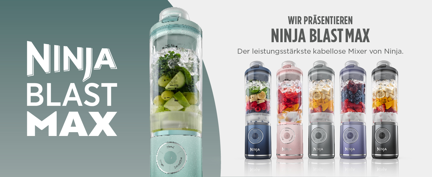 Портативний блендер Ninja Blast Max: 570 мл, акумулятор, 3 функції, для смузі та протеїнових коктейлів (BC251EULD)