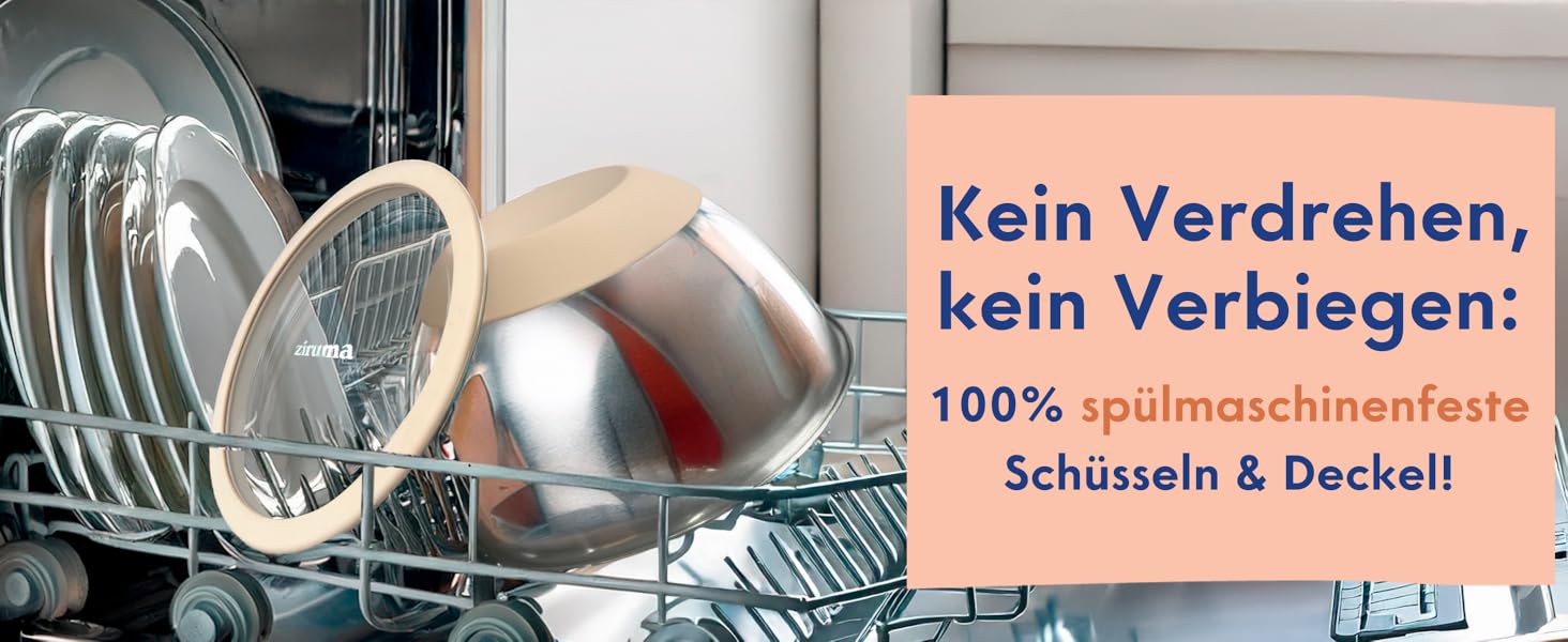 Набір мисок Ziruma з кришками - 5 шт. з нержавіючої сталі, без пластику, скляні кришки, для кухні, 0.9-4.3L