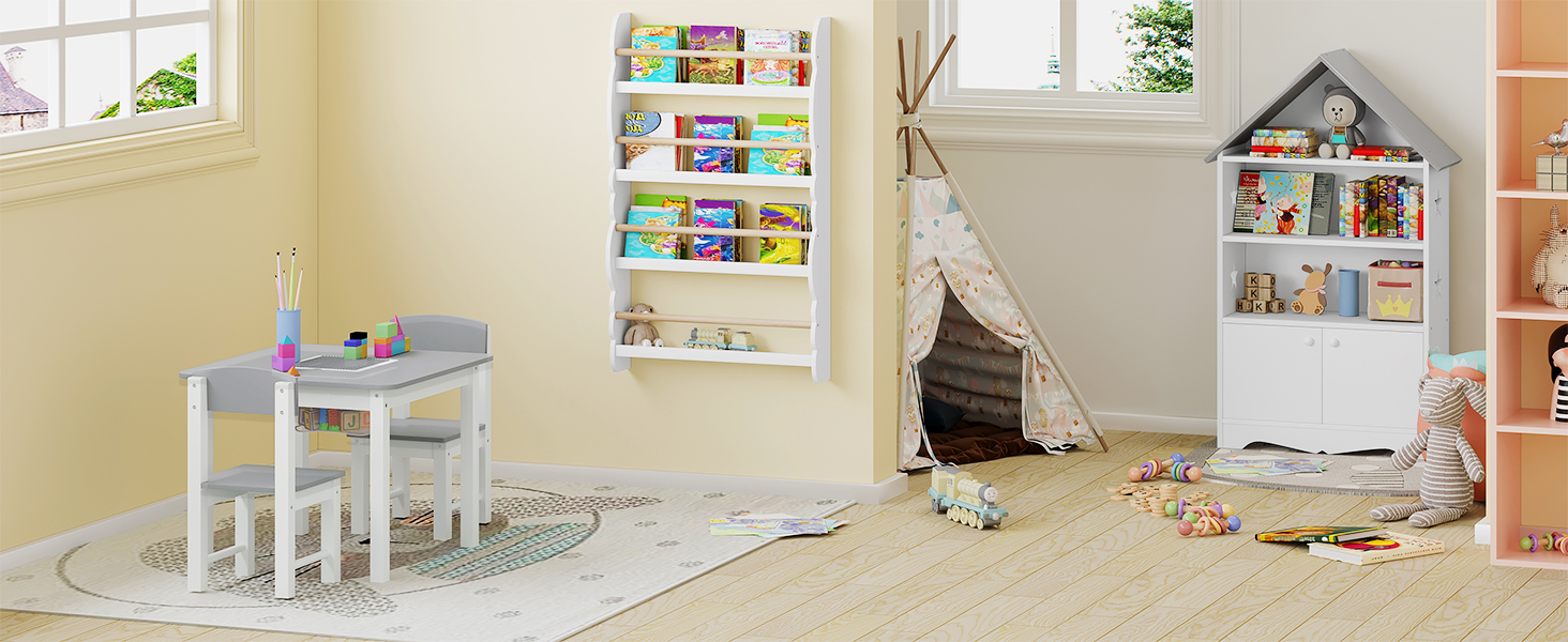 Дитячий столик WOLTU з 2 стільцями, дитяча група сидіння з місцем для зберігання, група сидіння для дитячої кімнати, ігровий столик з двосторонньою платформою, сумісний з великими кубиками, білий/сірий