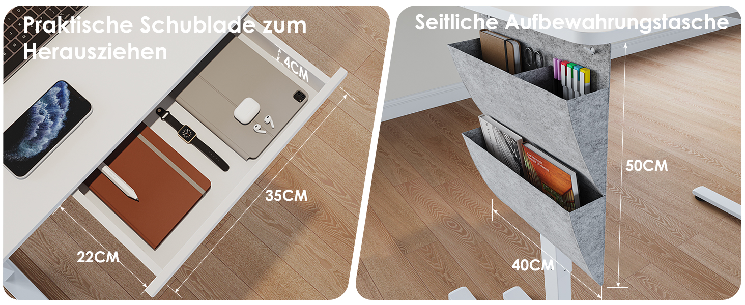 Електричний регульований стіл висотою 120x60 см з пам'яттю, з шухлядами для дому/офісу/навчання (білий)