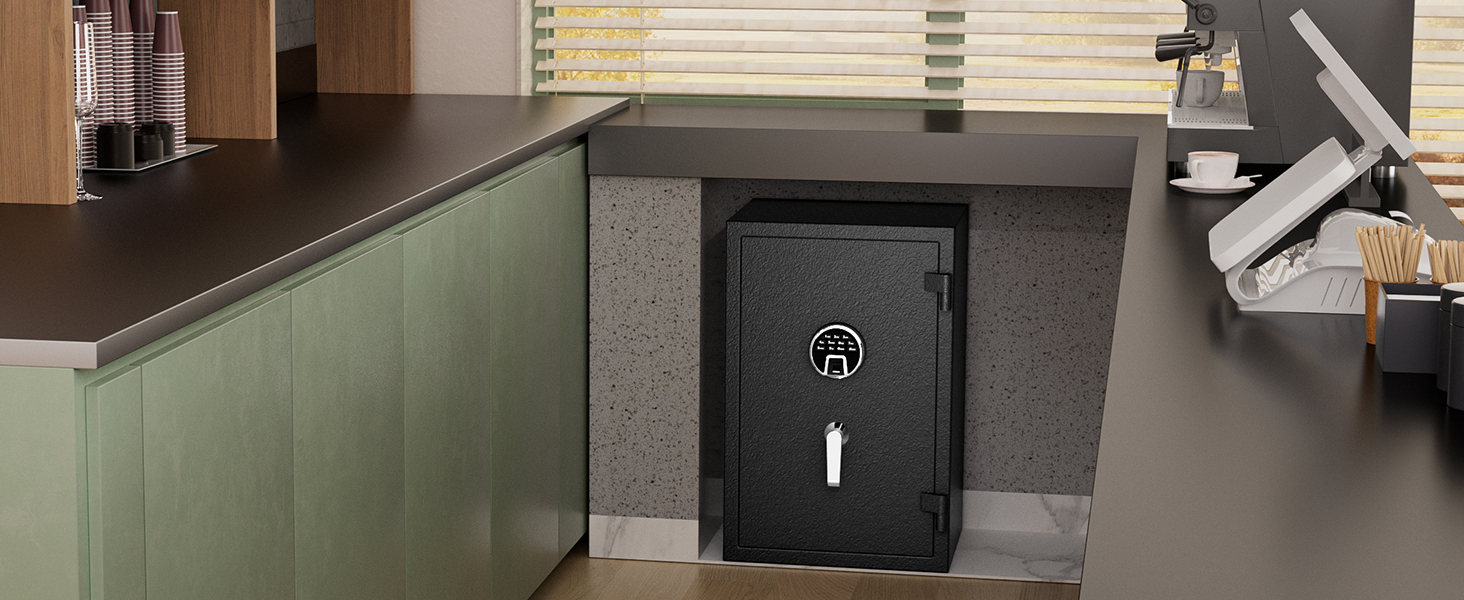 WASJOYE Вогнетривний сейф з біометричним замком, сейф для дому, офісу, готелю з цифровою клавіатурою та зарядкою Type-C (28L)