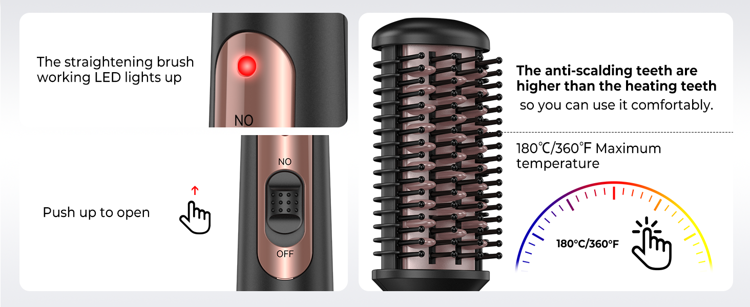 Міні-щітка для випрямлення волосся Щітка для випрямлення волосся Щітка для випрямлення волосся Щітка для випрямлення волосся 180C Щітка для випрямлення волосся Електрична щітка для волосся, іонна технологія зменшення пухнастості для волосся та бороди, чорний