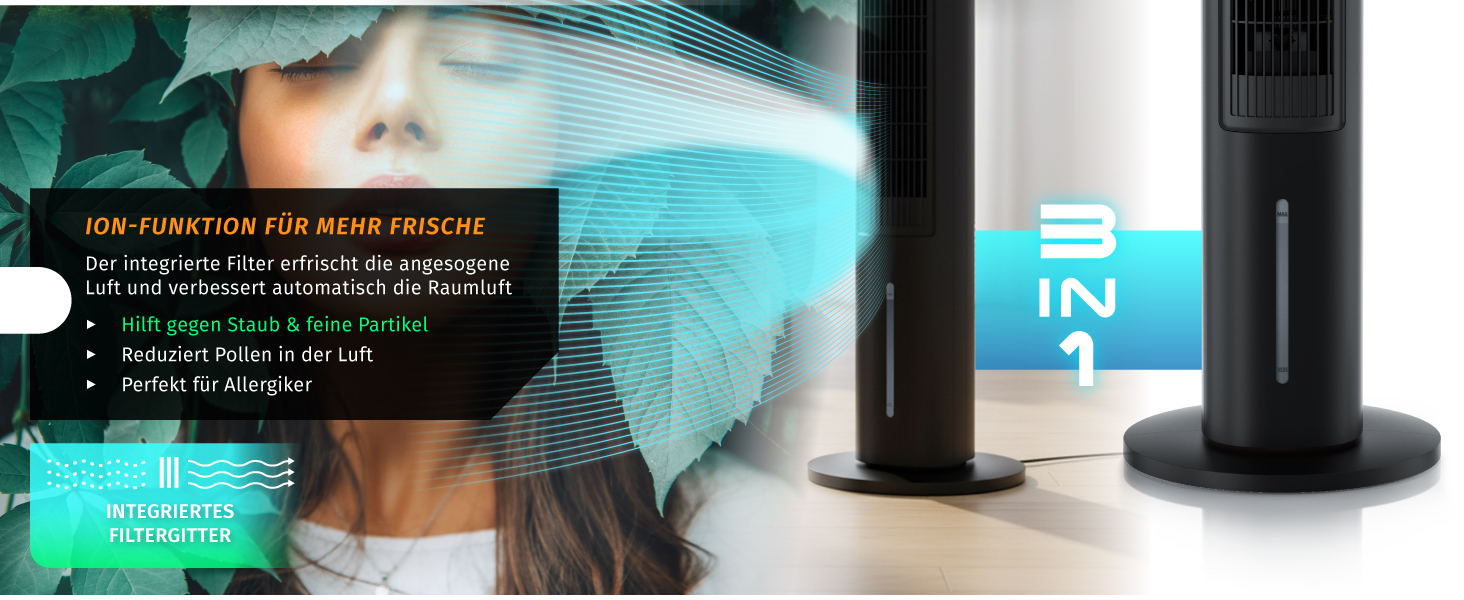Brandson Мобільний повітряний охолоджувач з водяним охолодженням ECO Design DC мотор, тихий, енергозбереження 60%, Tower Fan з іонізацією