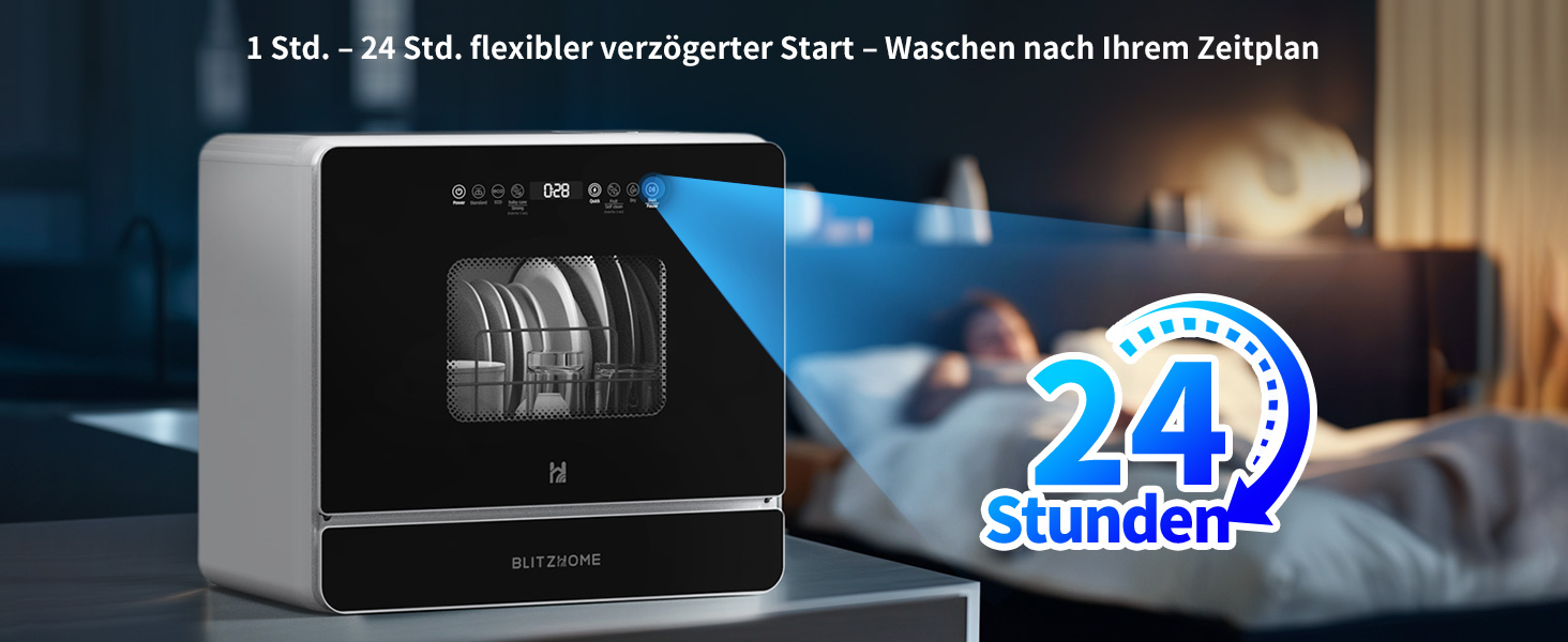 Міні посудомийна машина BLITZHOME з сенсорним керуванням, 9 програм, портативна для кемпінгу, 5.2L, з/без підключення до води, сушка, відкладений старт