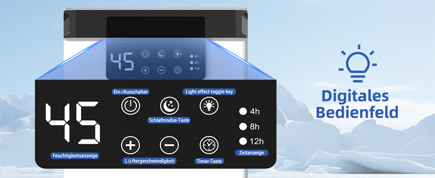 Електричний осушувач повітря 2700 мл з фільтром, тихий (28 дБ), з нічним режимом та 7 кольорами, білий