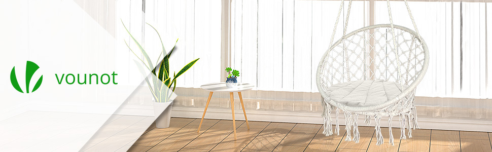 Підвісне крісло-гойдалка VOUNOT з полицею для книг та подушкою, для дому та саду, діаметр сидіння 80 см, X-Large, Бежевий