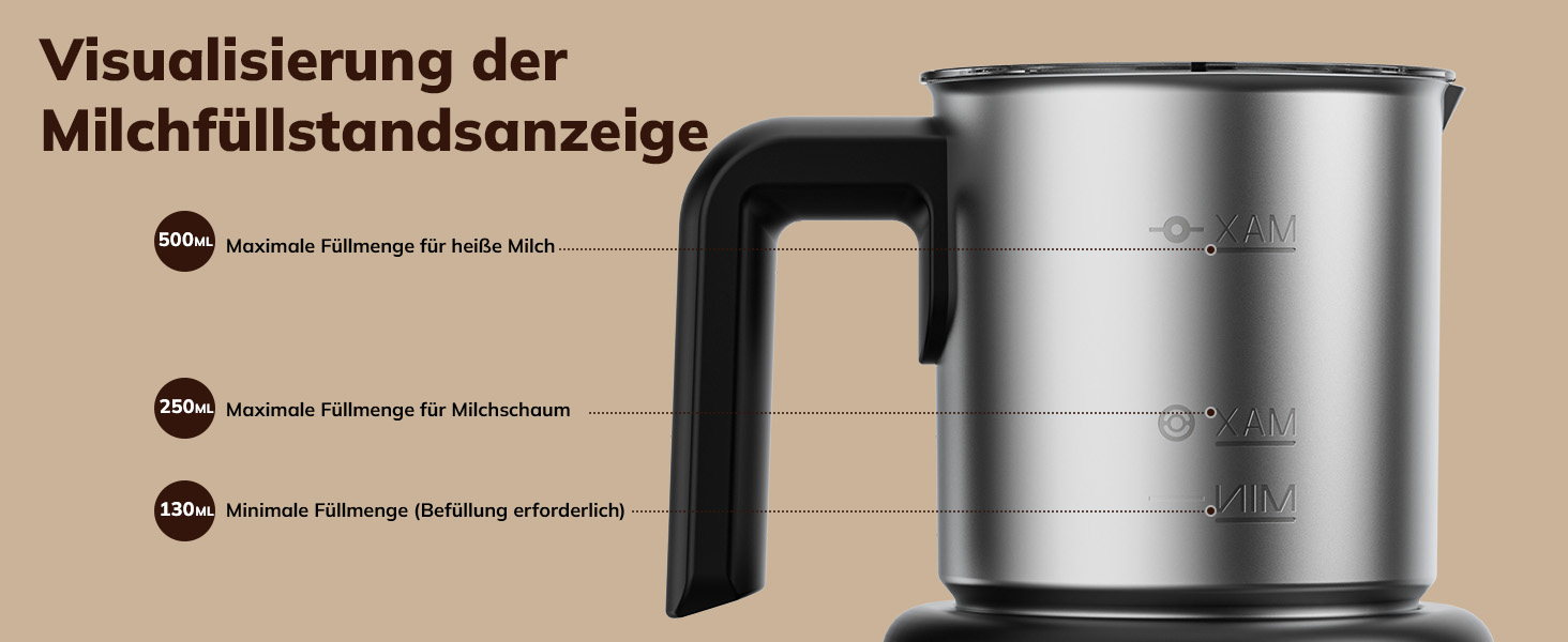 Morpilot Електричний піноутворювач молока 6-в-1, для капучино, лате, гарячого шоколаду, 130-500 мл, 600 Вт, антипригарне покриття, нержавіюча сталь, чорний