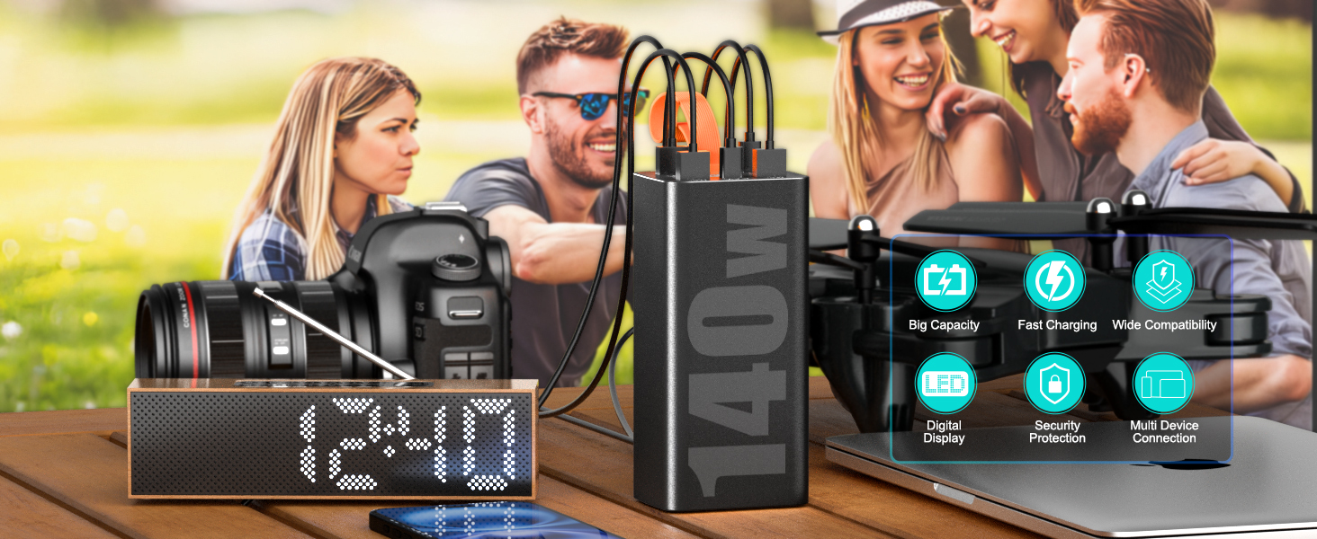 Портативний зарядний акумулятор 140W 70000mAh з USB-C PD 3.0 для ноутбуків, iPhone, Galaxy, MacBook, Dell та інших пристроїв (чорний)
