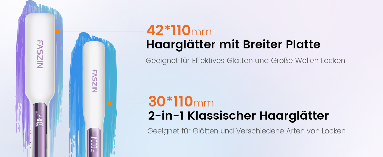 Професійний випрямляч для волосся Faszin, титанові пластини шириною 42 мм з функцією негативних іонів, швидке нагрівання 30 секунд, відображення температури в реальному часі, 11 регульованих рівнів температури (130-230C) Білий-1