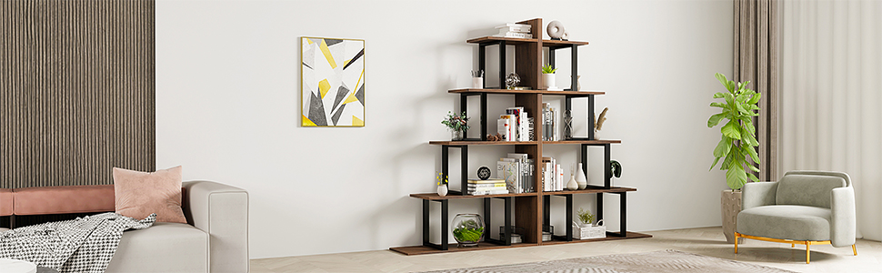 Стильна полиця YITAHOME з 5 полицями, L-подібної форми, чорно-коричневого кольору, для вітальні, спальні, офісу