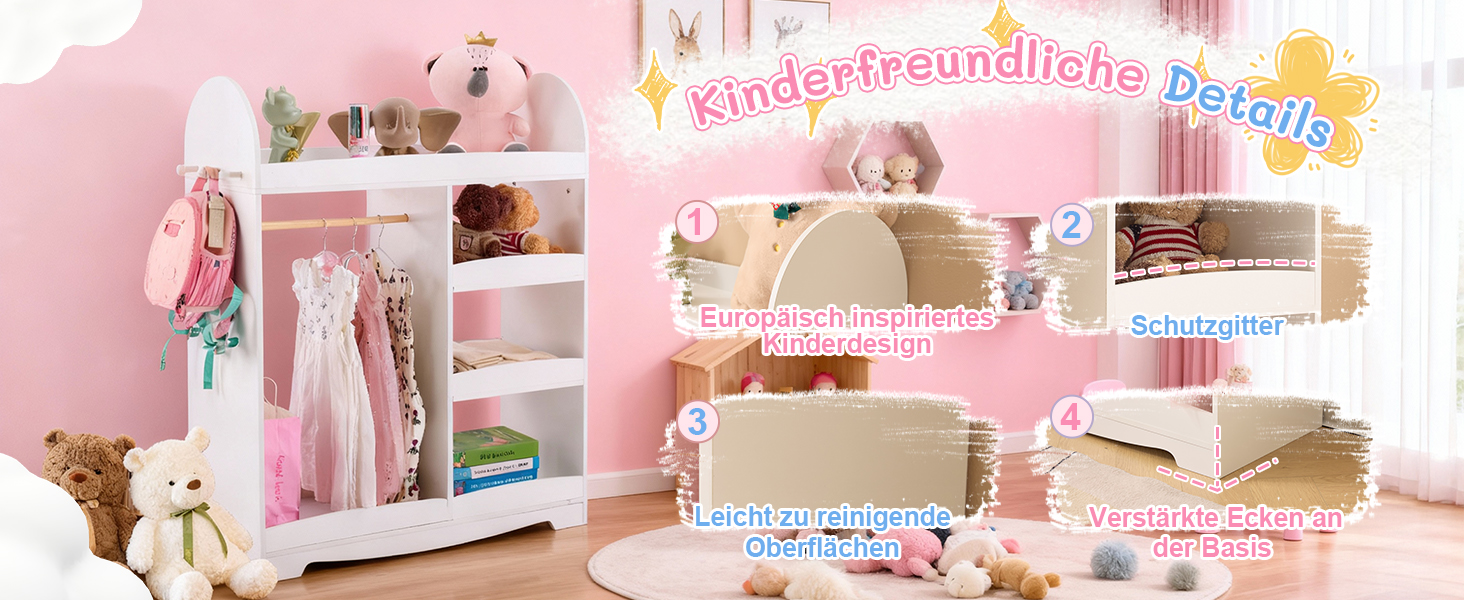 Дитяча шафа LALAHO для дитячої кімнати з 5 відкритими полицями та 3 гачками (біла)