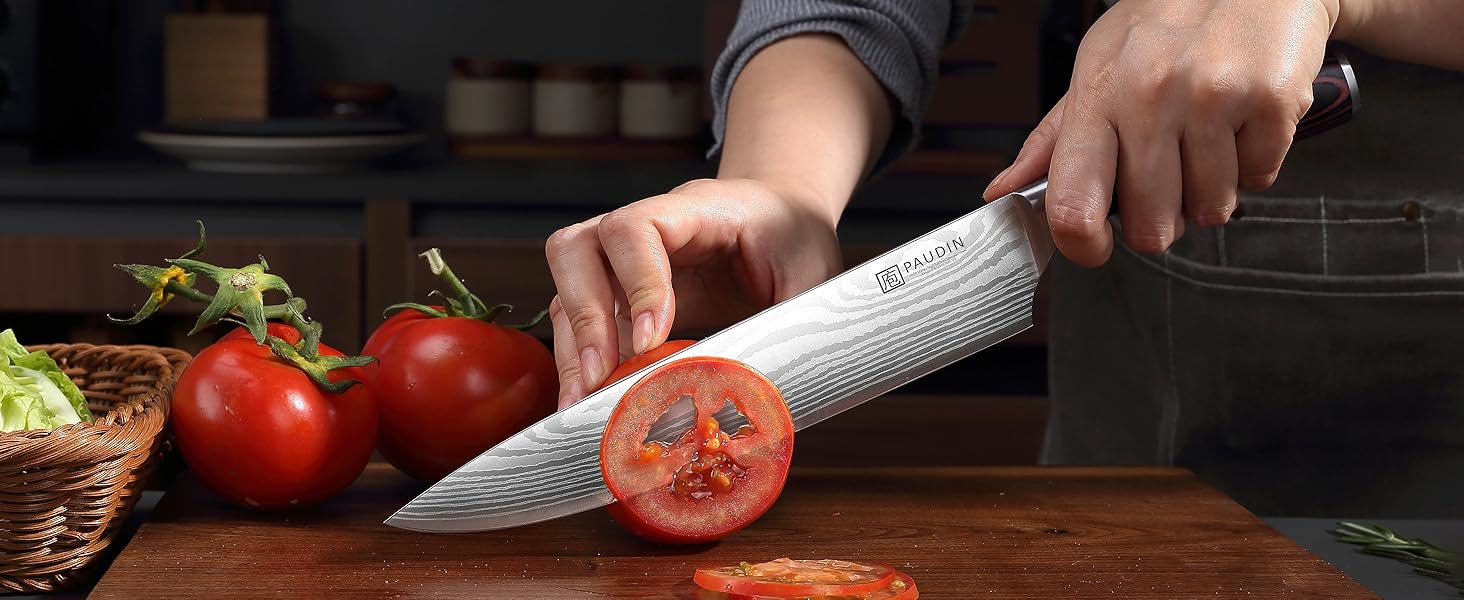 PAUDIN Profi Кухонний ніж 23см з нержавіючої сталі, ергономічна ручка, для професіоналів та любителів, ідеальний подарунок для кулінарів