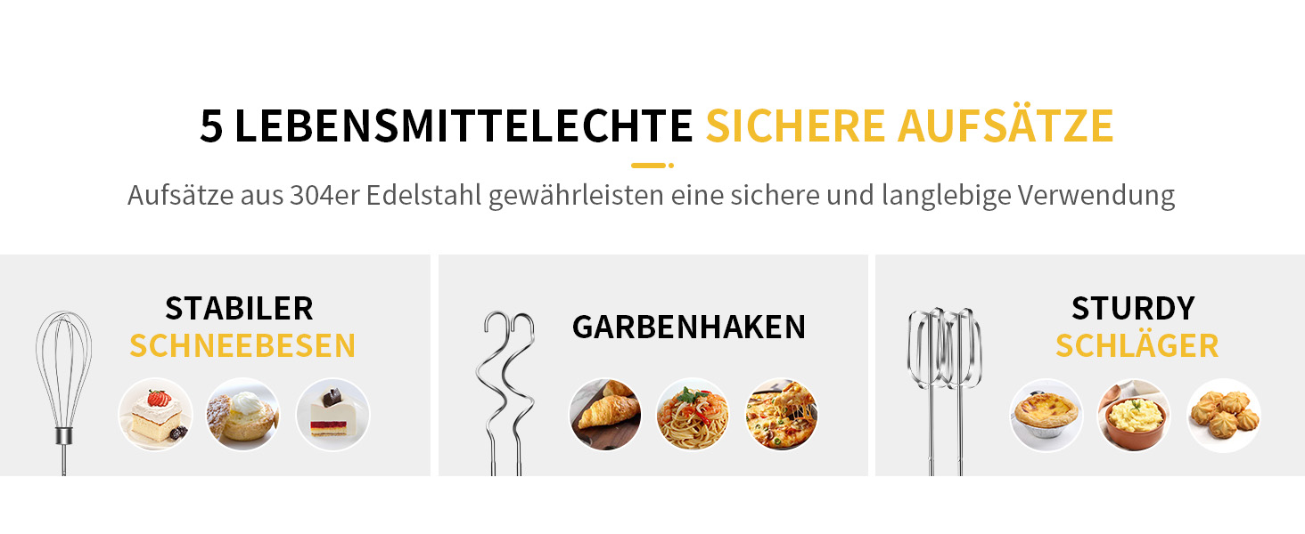 Електричний міксер ручний 6 швидкостей + турбо, без розбризкування, з набором аксесуарів з нержавіючої сталі, 400W, тихий мотор, великий об'єм