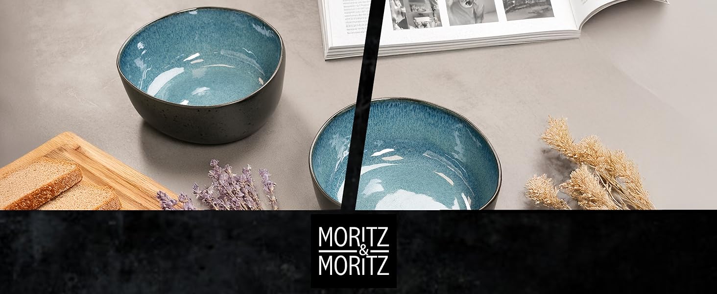 Набір посуду Moritz & Moritz ORGANIC на 6 осіб (18 предметів) - Елегантний набір тарілок з якізного каменю. Включає: 6 тарілок для вечері, 6 десертних тарілок, 6 супових тарілок, 2 сервіровочні миски (Блакитний)