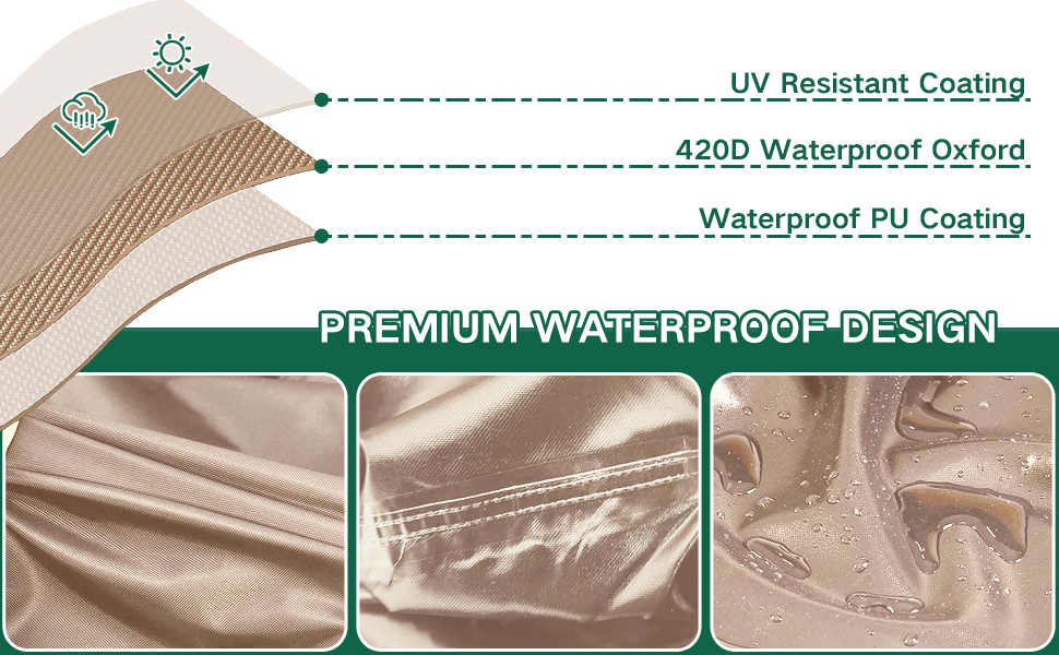 Водонепроникний чохол для садово-патіо меблів, 420D Oxford, захист від вітру та UV, міцний, для садових столів та груп, 180x120x74 (Хакі, 300x200x90cm)