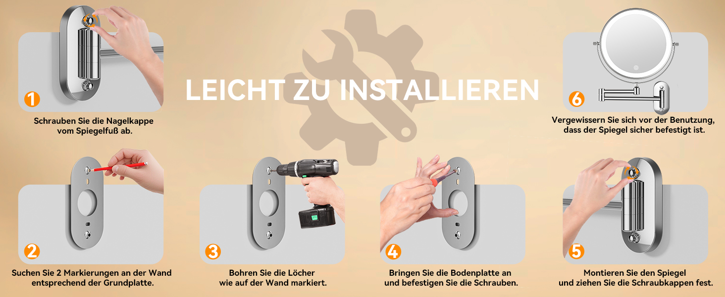 Дзеркало для макіяжу Auxmir з підсвічуванням 1X/30X, перезаряджуване, з LED, для гоління та макіяжу, настінне, поворотне на 360°, з 3 кольорами світла, 3200mAh, срібне