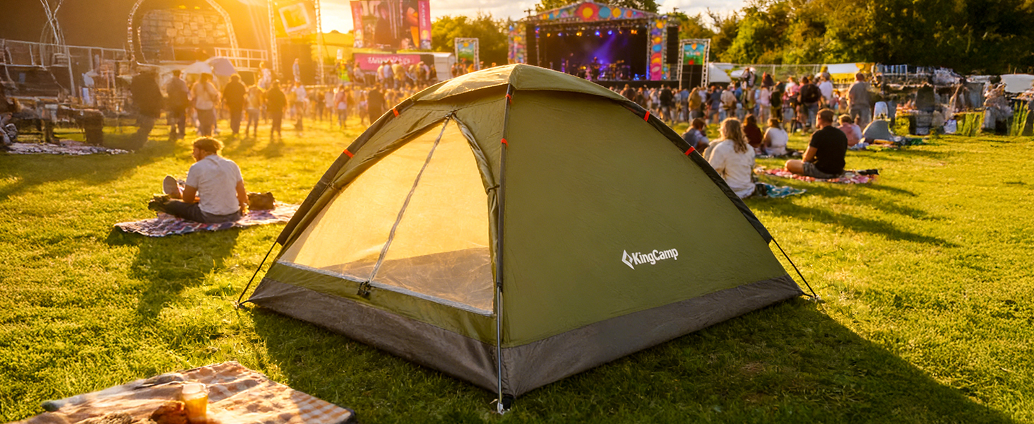 Намет для кемпінгу KingCamp на 2-3 особи, просторий водонепроникний (3000 мм), зелений