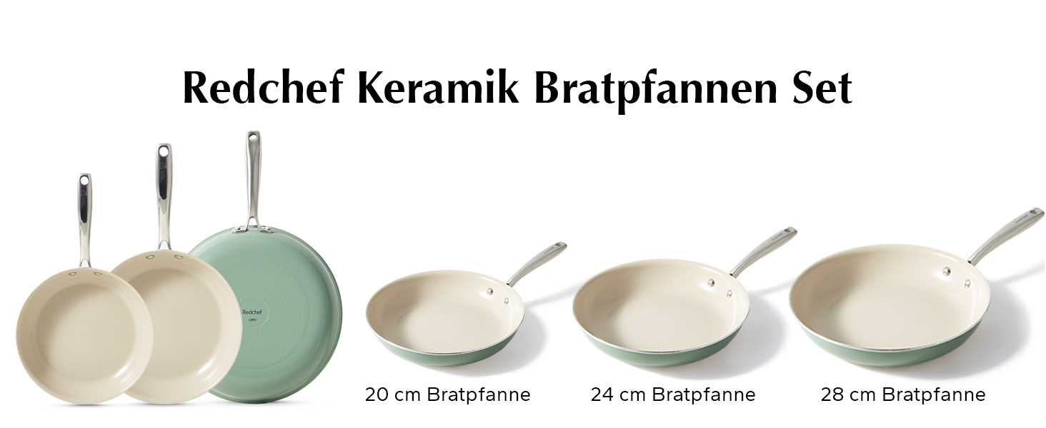 Набір керамічних сковорідок Redchef, індукційна, без PTFE/PFOA, 20/24/28 см, зелена, можна використовувати в духовці та посудомийній машині