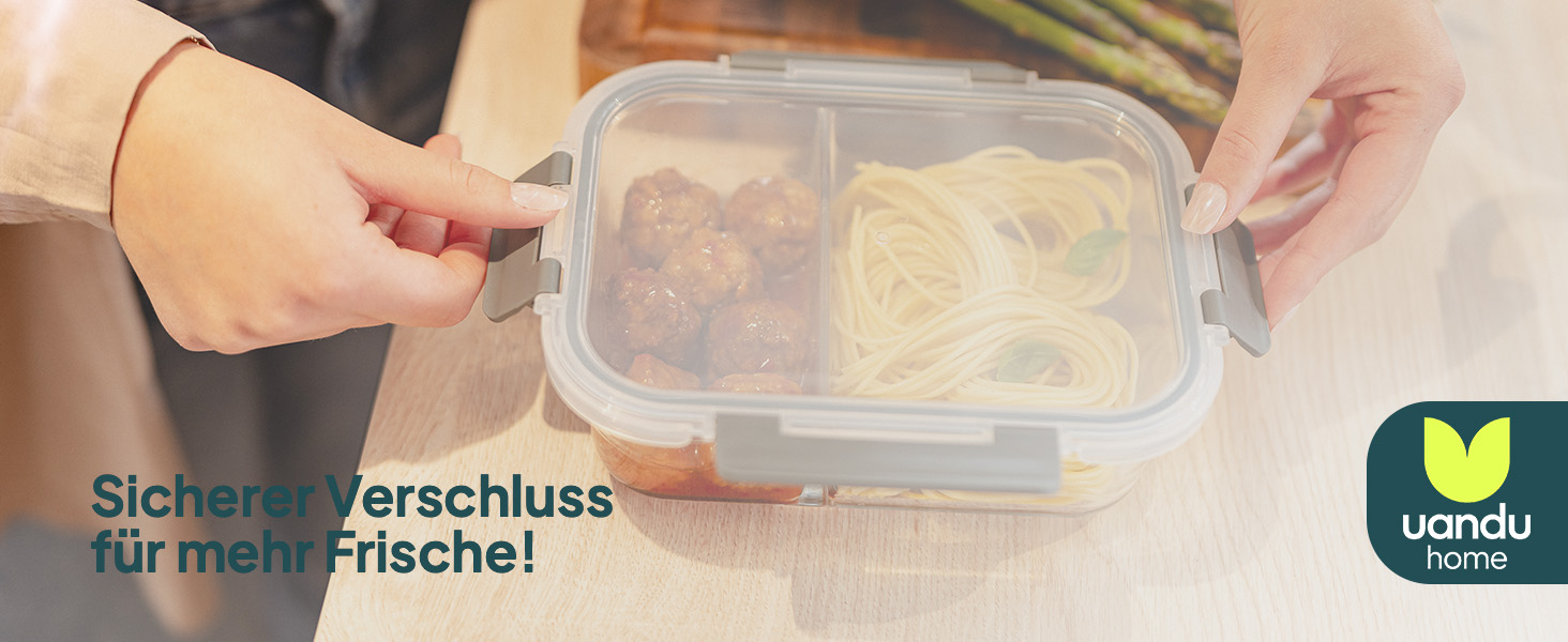 Набір скляних контейнерів для їжі з кришками uandu, 10 предметів, Meal Prep бокси з 2 відділеннями, антрацит