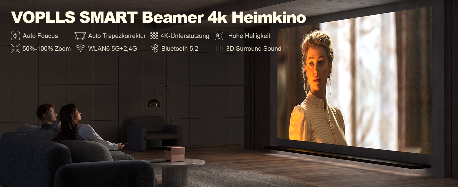 Проектор Mini Beamer 1080P Full HD 23000L з автофокусом, корекцією трапеції, WiFi6, Bluetooth, 4K, 360° обертання для телефону